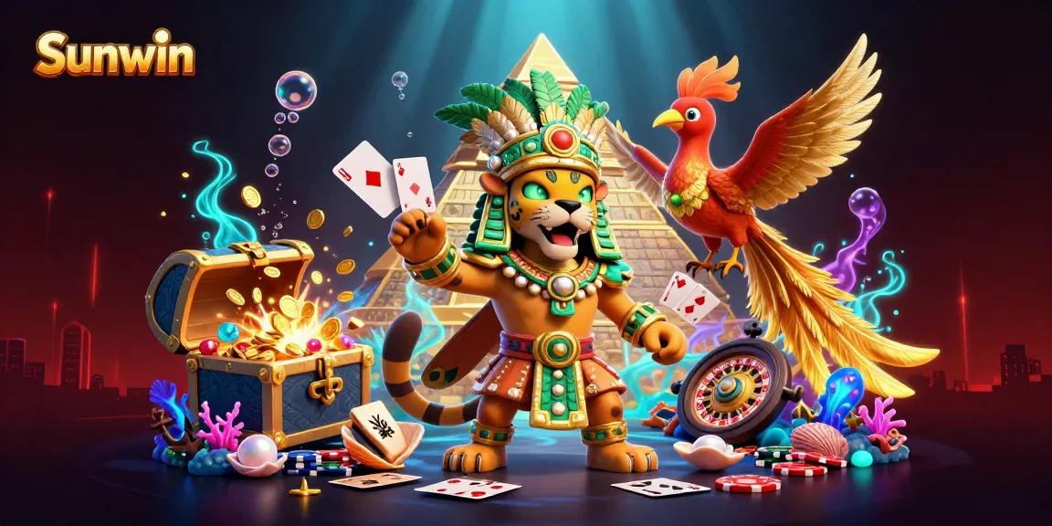 Experience thrilling gameplay at Sunwin with floating cards and a vibrant casino scene.