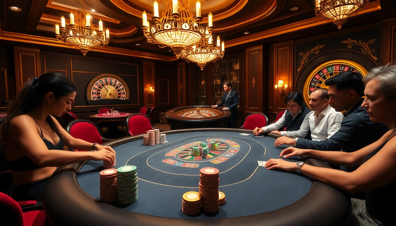 Experience the thrill of qqalfa as players strategize around a luxury poker table filled with vibrant poker chips.