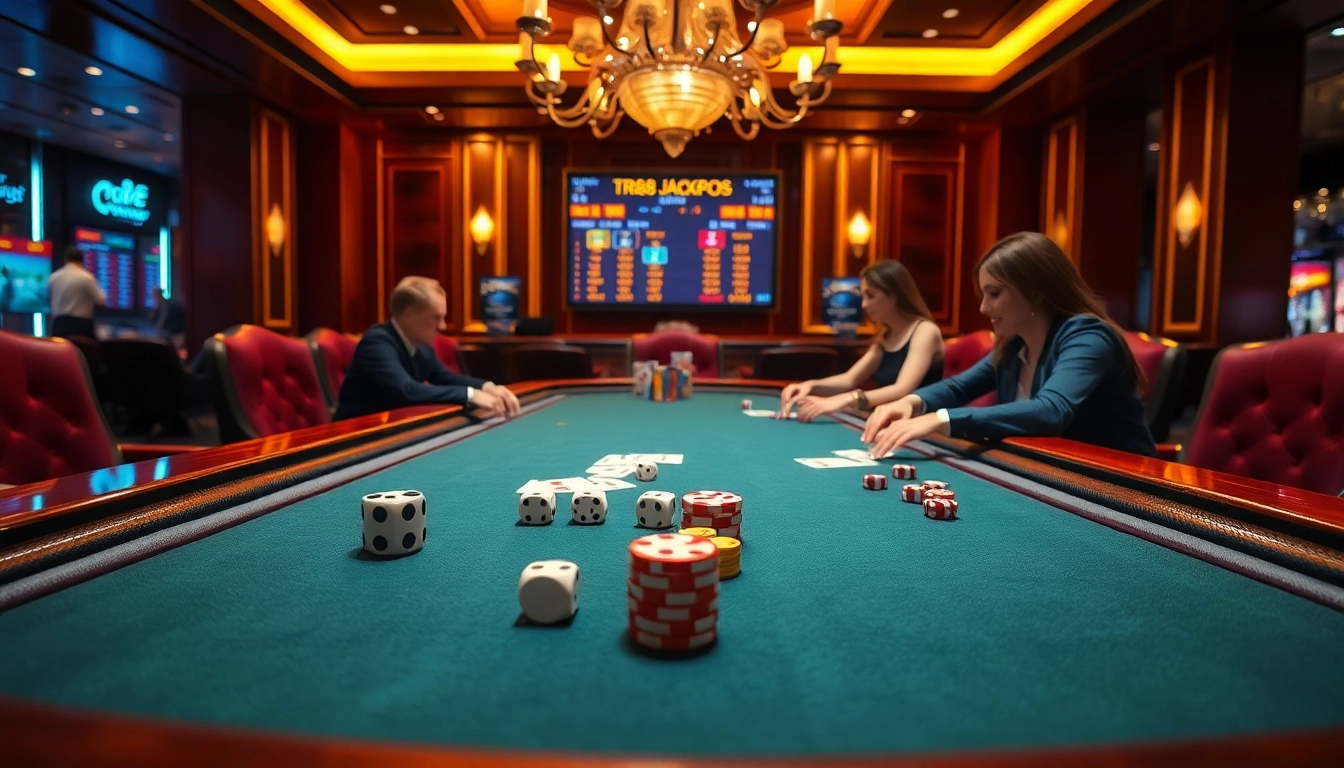 High-stakes poker at a luxurious casino table featuring tr88 betting options.