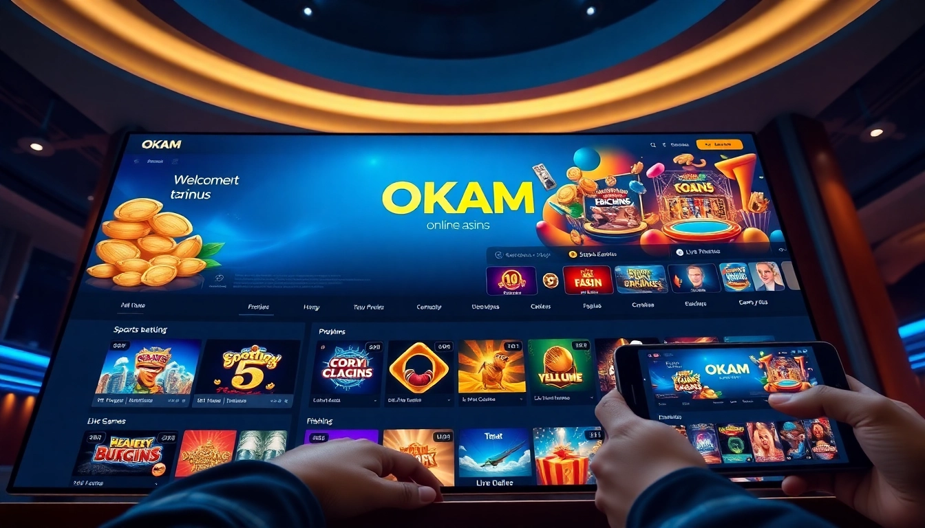 Engaging users on the OKATM platform with a sleek online casino interface showcasing games.