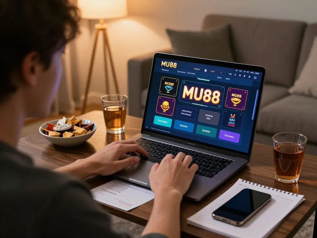 Engaging in betting on MU88 app during cozy home gaming session