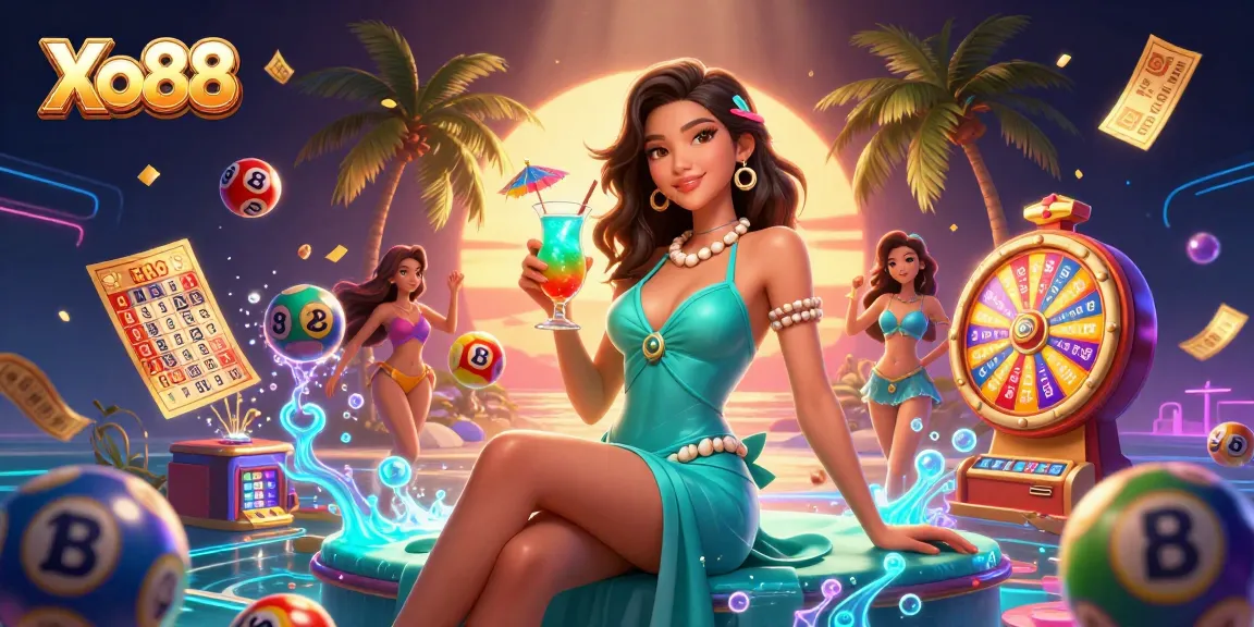 Xo88 engages players with vibrant digital casino art showcasing lively gaming elements.