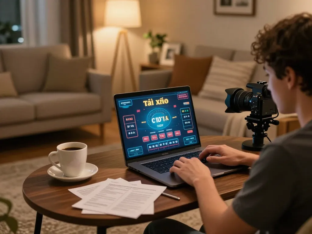 Tài xỉu online gameplay in a cozy home setup with engaging atmosphere