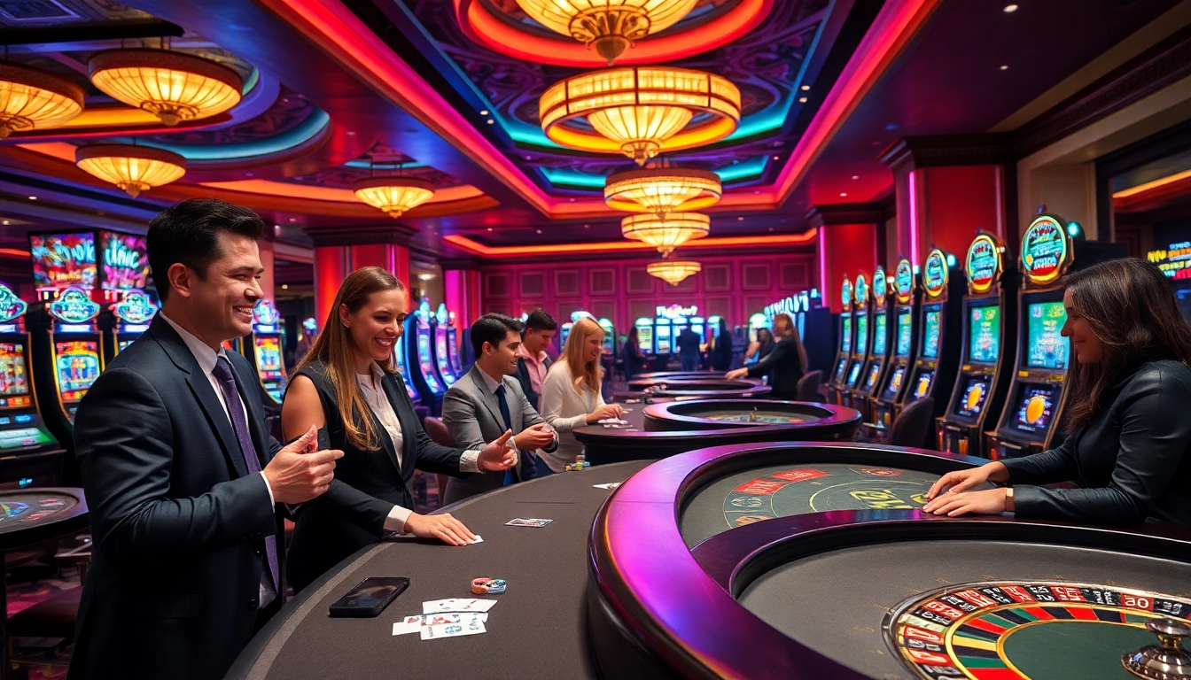 Experience the excitement of SUNCITY with casino tables, vibrant slot machines, and joyful players.