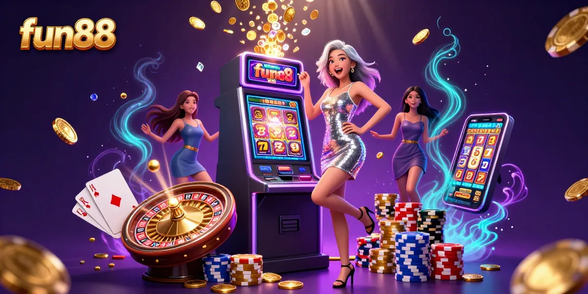 Experience fun88 with a celebration at the jackpot as golden coins erupt from the slot machine.