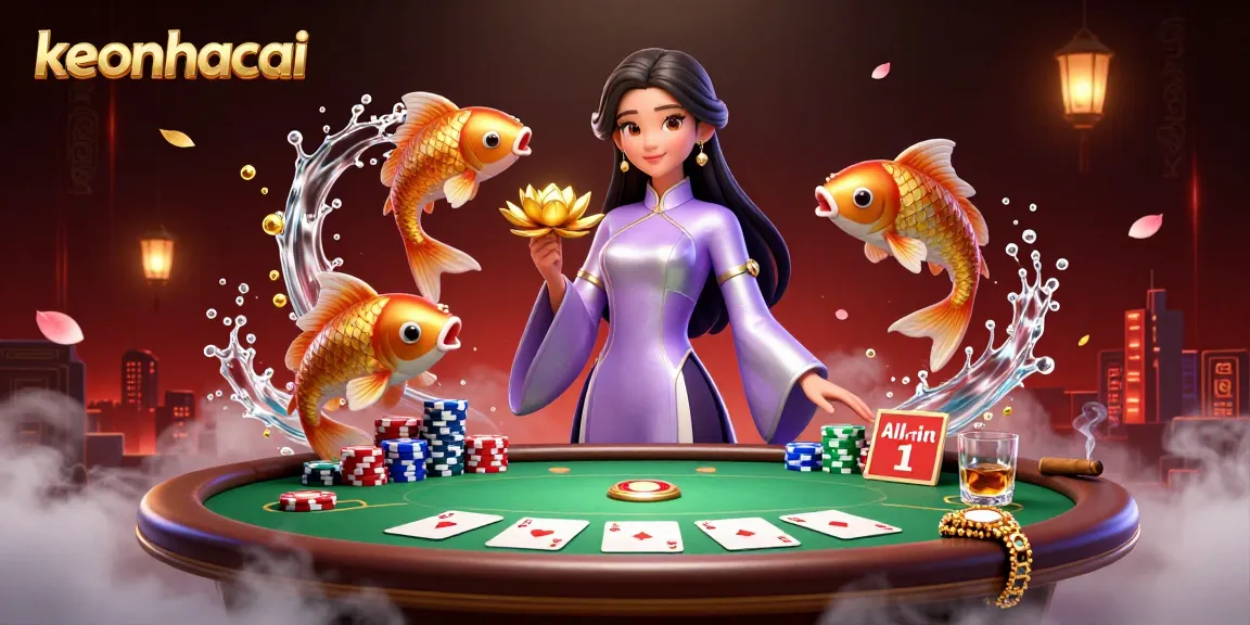 Experience engaging bets and odds at keonhacai with a vibrant illustration of a skilled woman at a poker table, surrounded by improving gambling elements.