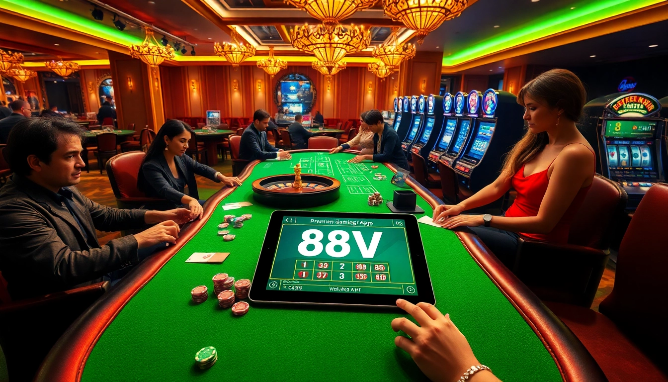 Players strategizing at a premium 68VIP casino table, showcasing poker chips and excitement.