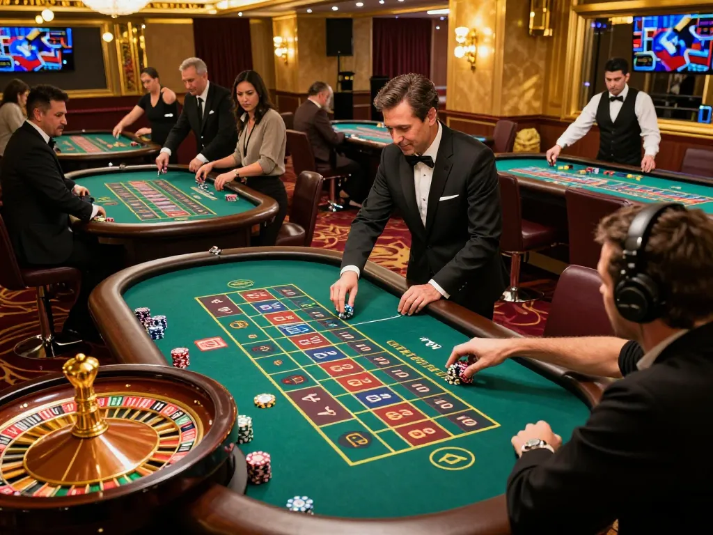 GO8 players enjoying roulette excitement at a vibrant casino, showcasing thrilling betting action