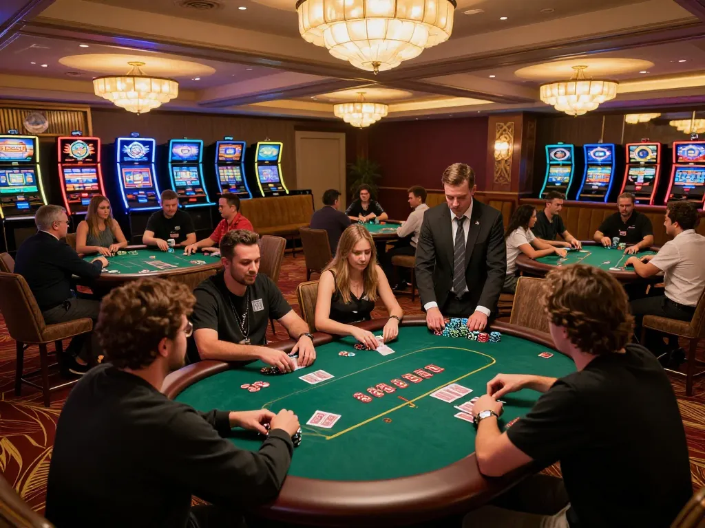 Engaged players at Hay win poker tables in luxury casino setting, vibrant atmosphere.