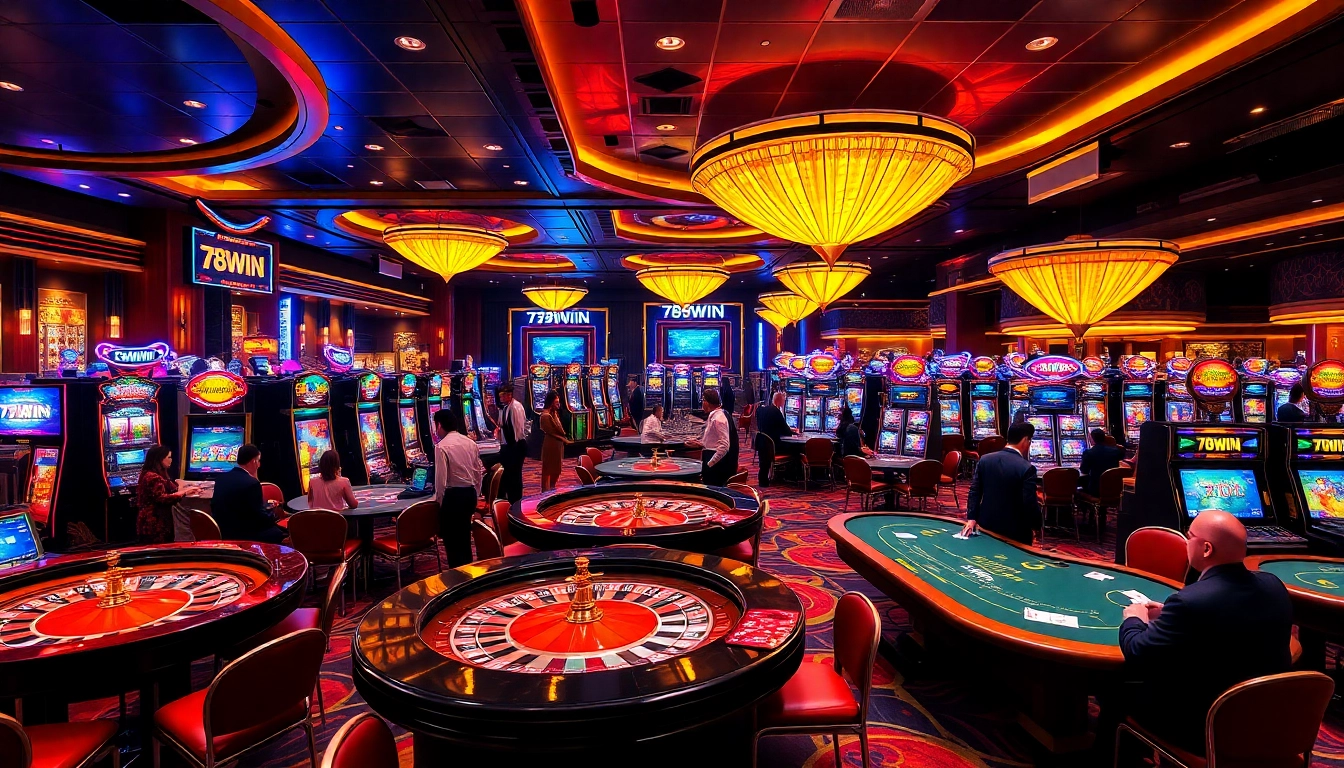 Players enjoy thrilling games at 78WIN casino, featuring vibrant tables and exciting gameplay.