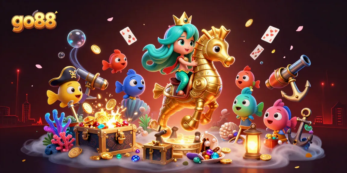 Experience thrilling gameplay with go88 in a vibrant underwater casino scene full of treasures.