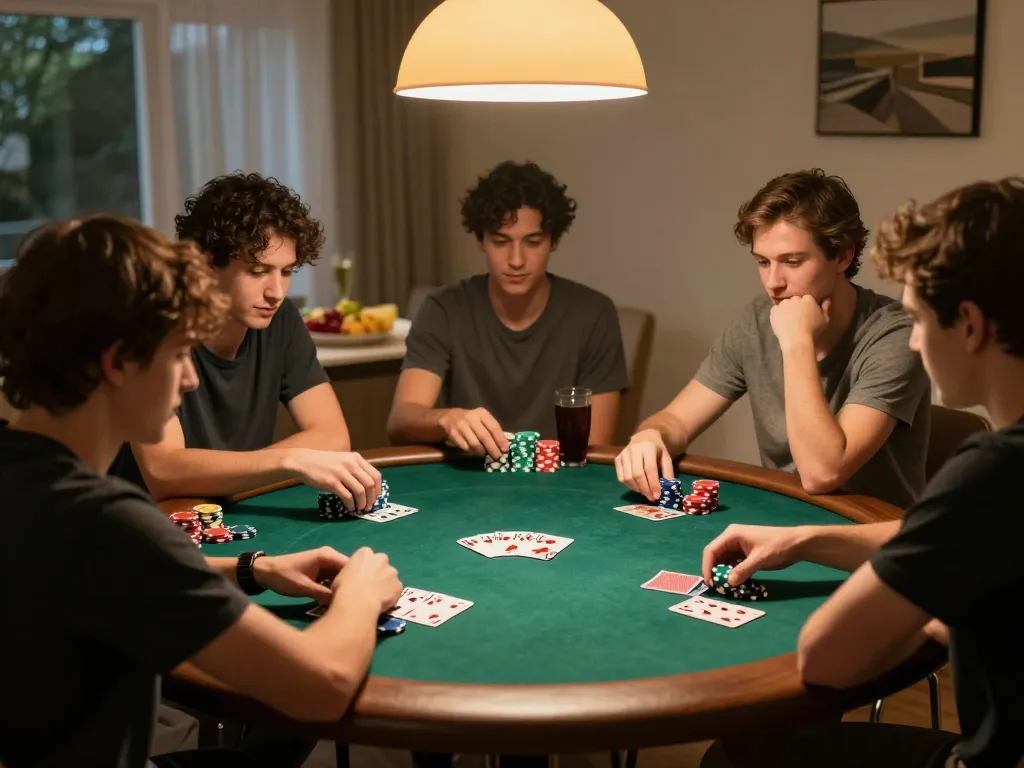 login situs poker in action during a friendly home game night with engaged players around a table