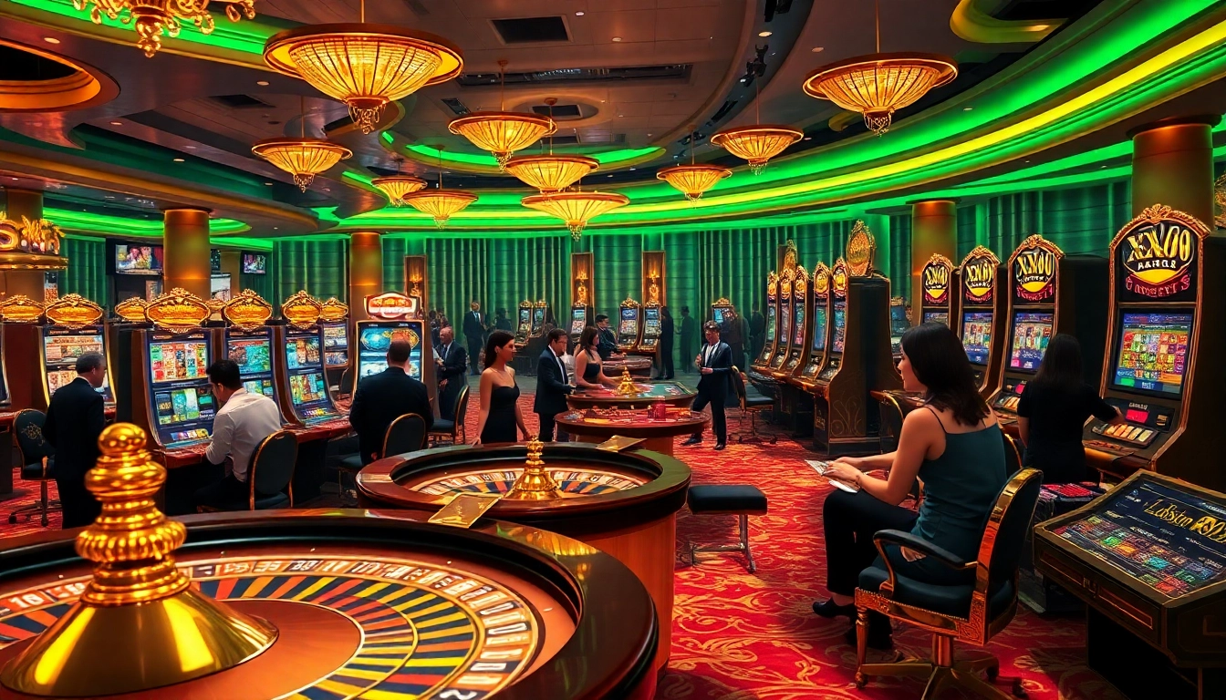 Exciting casino scene with roulette wheels and poker chips showcasing XX88's vibrant gambling atmosphere.