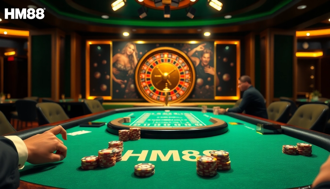 Experience the thrill of HM88 at an exciting poker game in a luxurious casino.