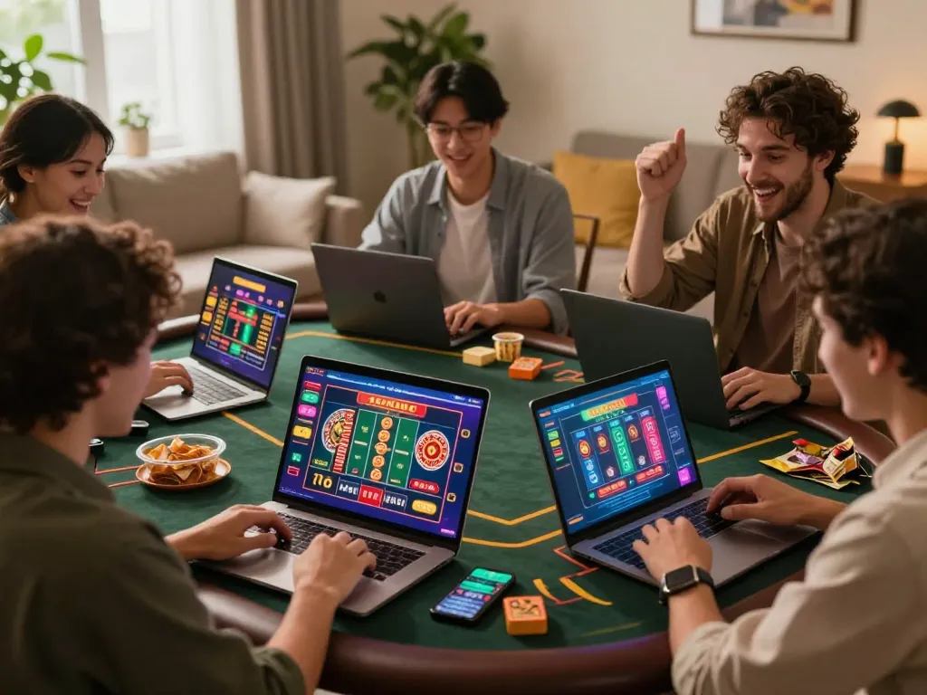 Players engaging with online games at soibetzz, excitedly celebrating their wins in a cozy setting.