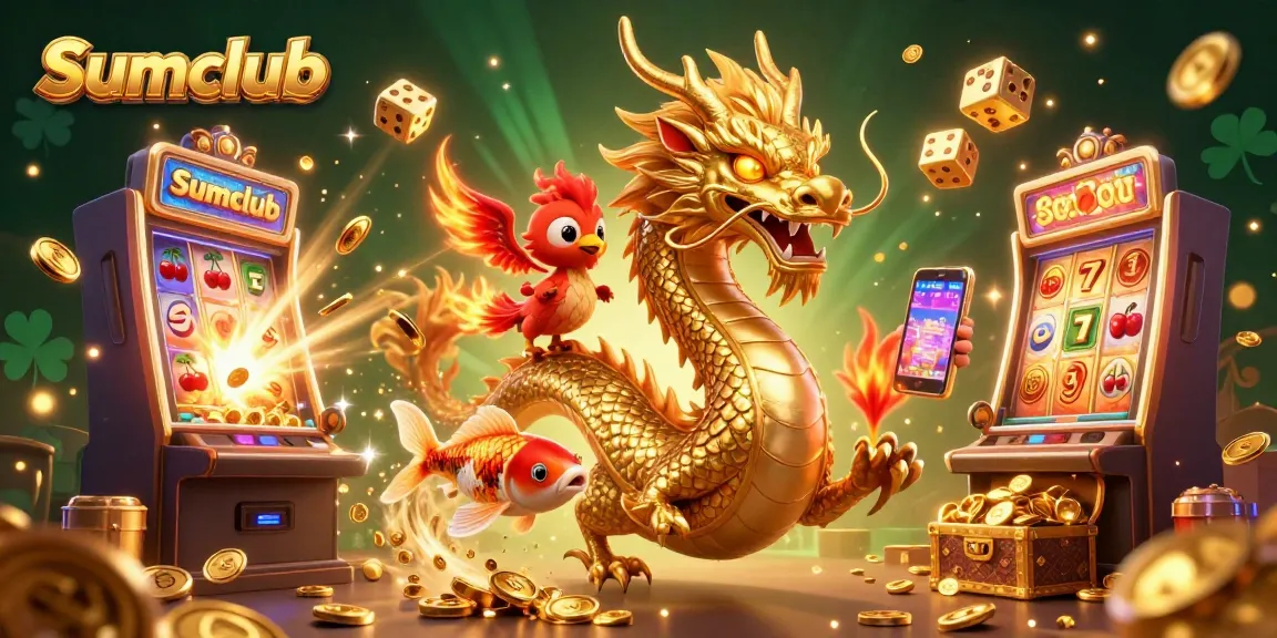 Experience thrilling wins at Sumclub with a vibrant 3D casino scene, featuring dynamic gaming elements.