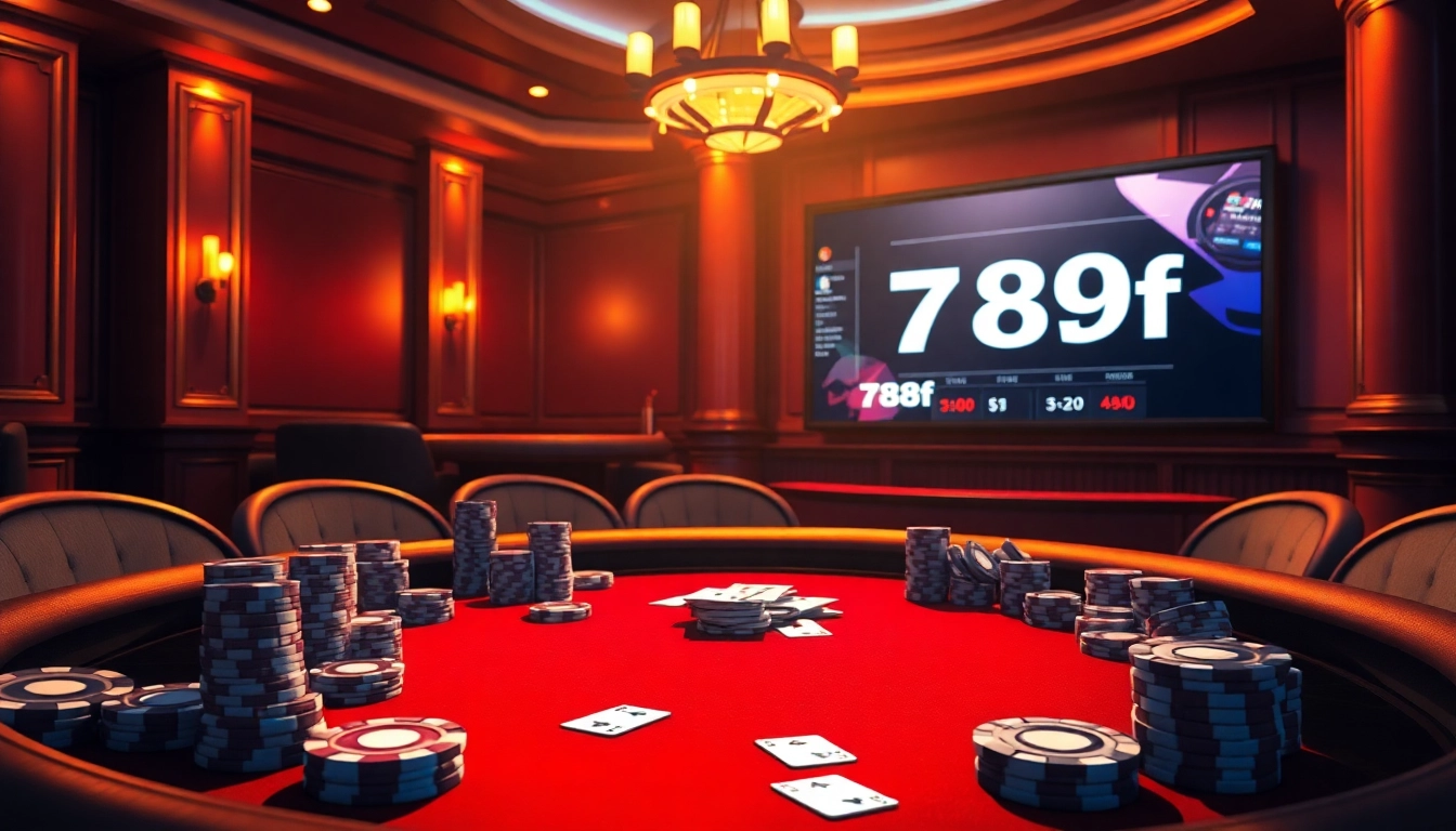 Players enjoying high-stakes poker at 789f's luxurious online casino.