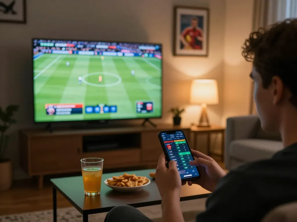 Engaging in mobile sports betting with 23WIN during a live match, showcasing an exciting gambling atmosphere.