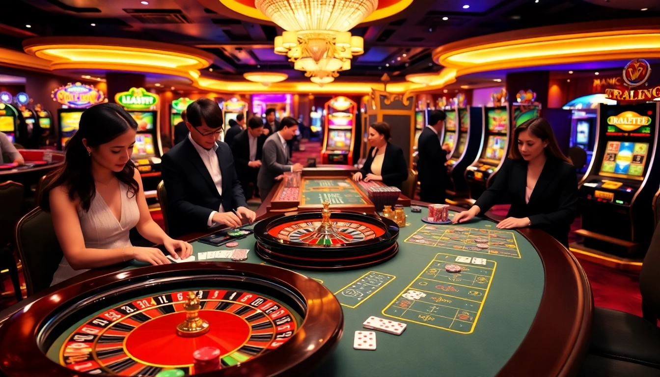 Experience the excitement of nhà cái 33win at a vibrant casino table with players immersed in games.