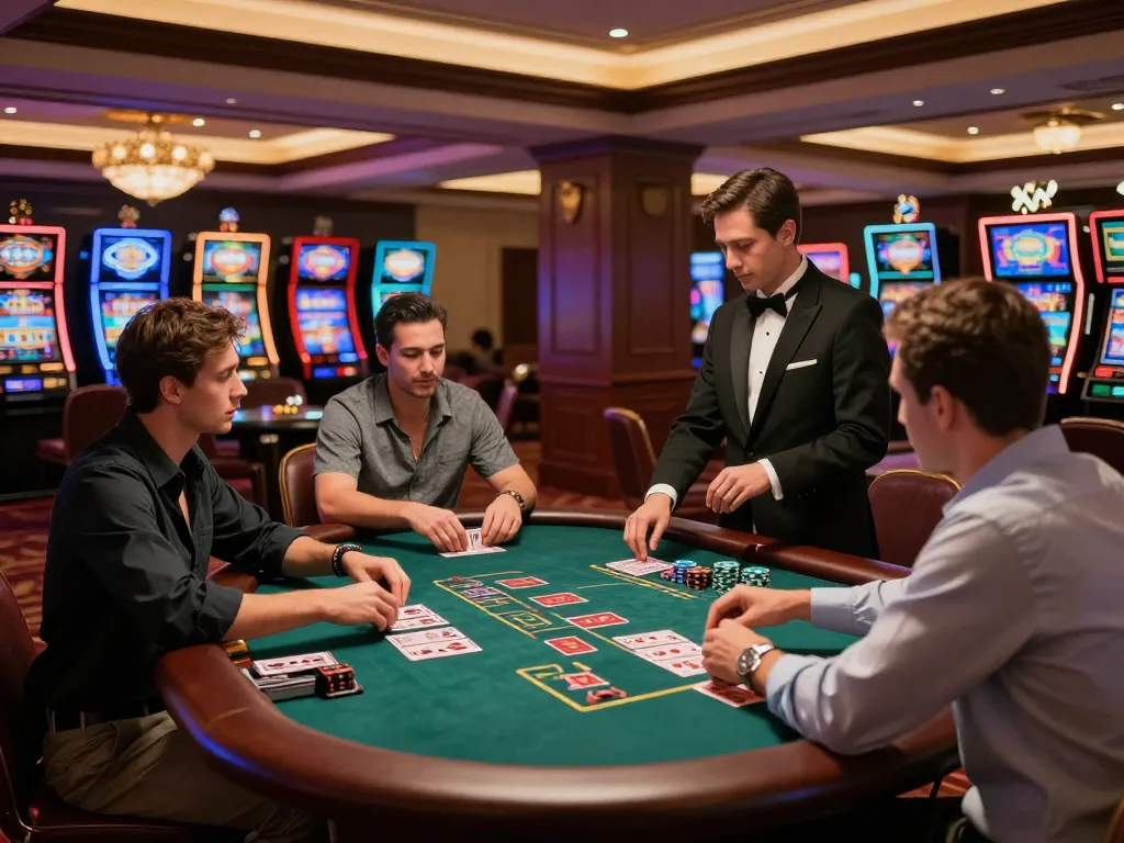 Players engaged in a high-stakes blackjack game at 33win casino, showcasing intense focus and excitement.