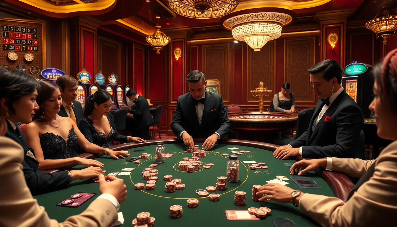 Experience high-stakes action at 88I's luxurious casino with vibrant gambling atmosphere.