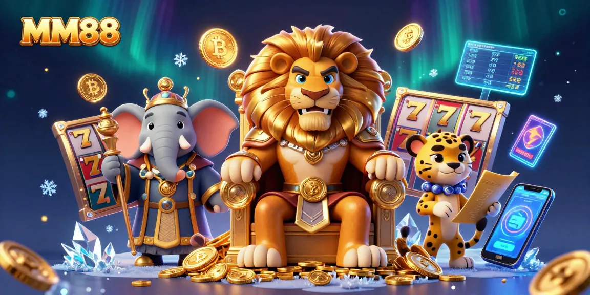 MM88 jackpots come to life as the lion king reigns over a vibrant casino scene filled with excitement.