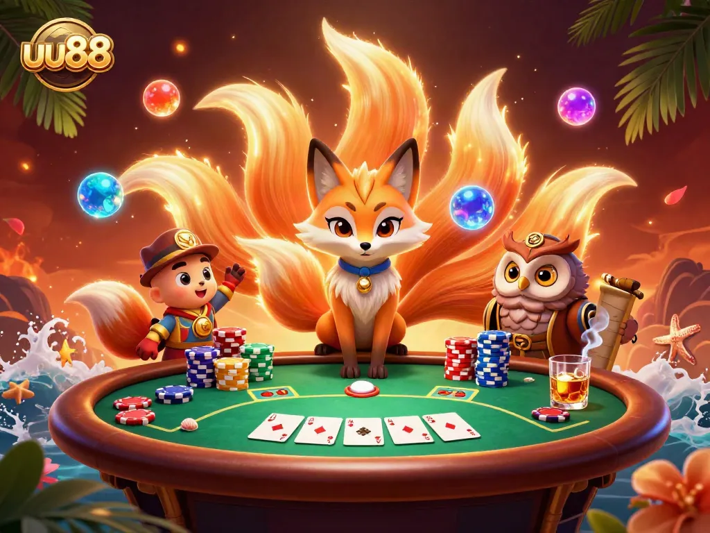 Engage in winning strategies at uu88 with vibrant casino elements and glowing characters.