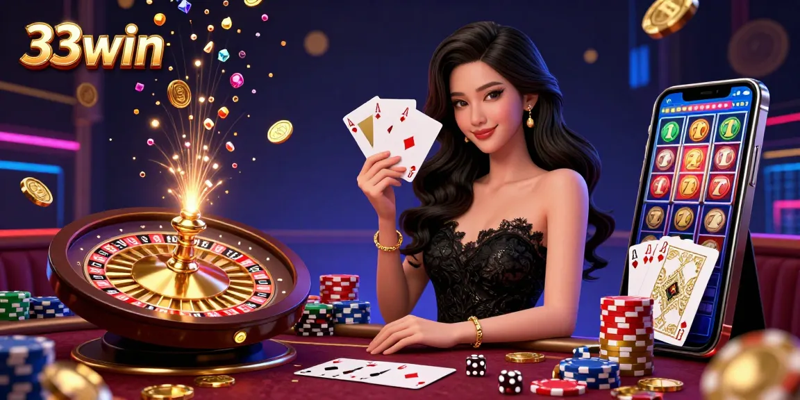 Experience thrilling moments at 33win with a glamorous woman holding aces in an exciting casino.