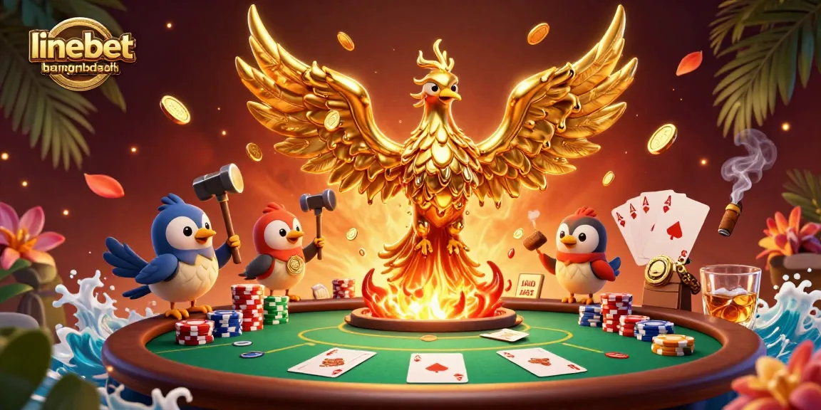 Experience the excitement of linebetbangladesh with a vibrant casino scene featuring a molten golden phoenix.