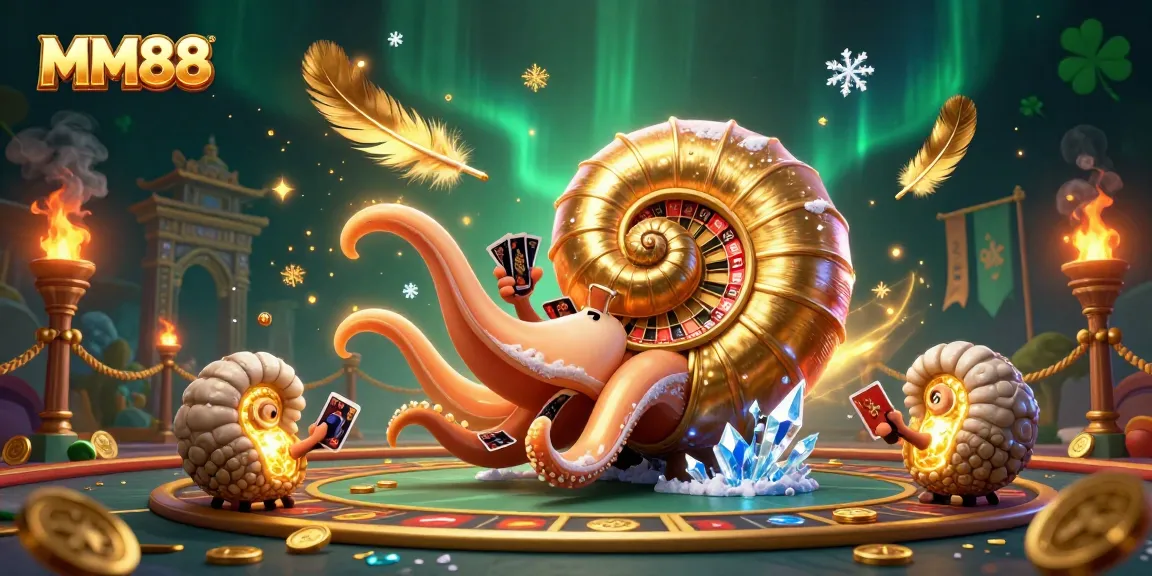 Engage with MM88 while enjoying the thrilling 3D casino experience featuring a giant nautilus and vibrant gambling elements.