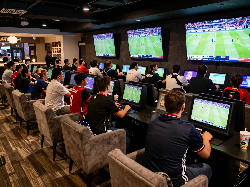 Experience thể thao mb66 with engaging fans placed in a lively sports betting venue, showcasing excitement and action.