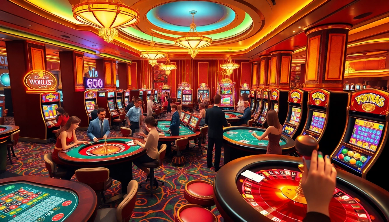 Players enjoying a thrilling game experience at XX88 casino, showcasing vibrant tables and slot machines.