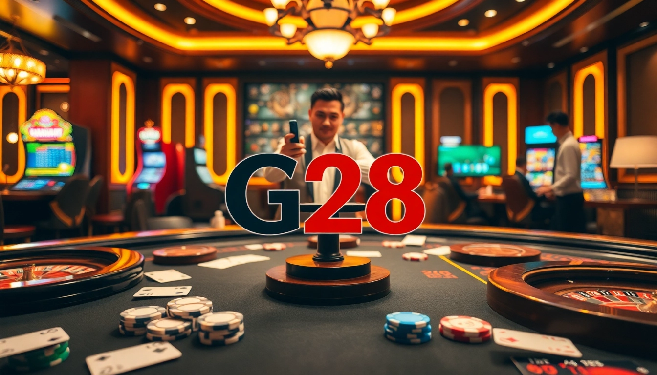 G28 enhances gambling excitement with luxurious casino visuals of vibrant tables and engaging dealers.