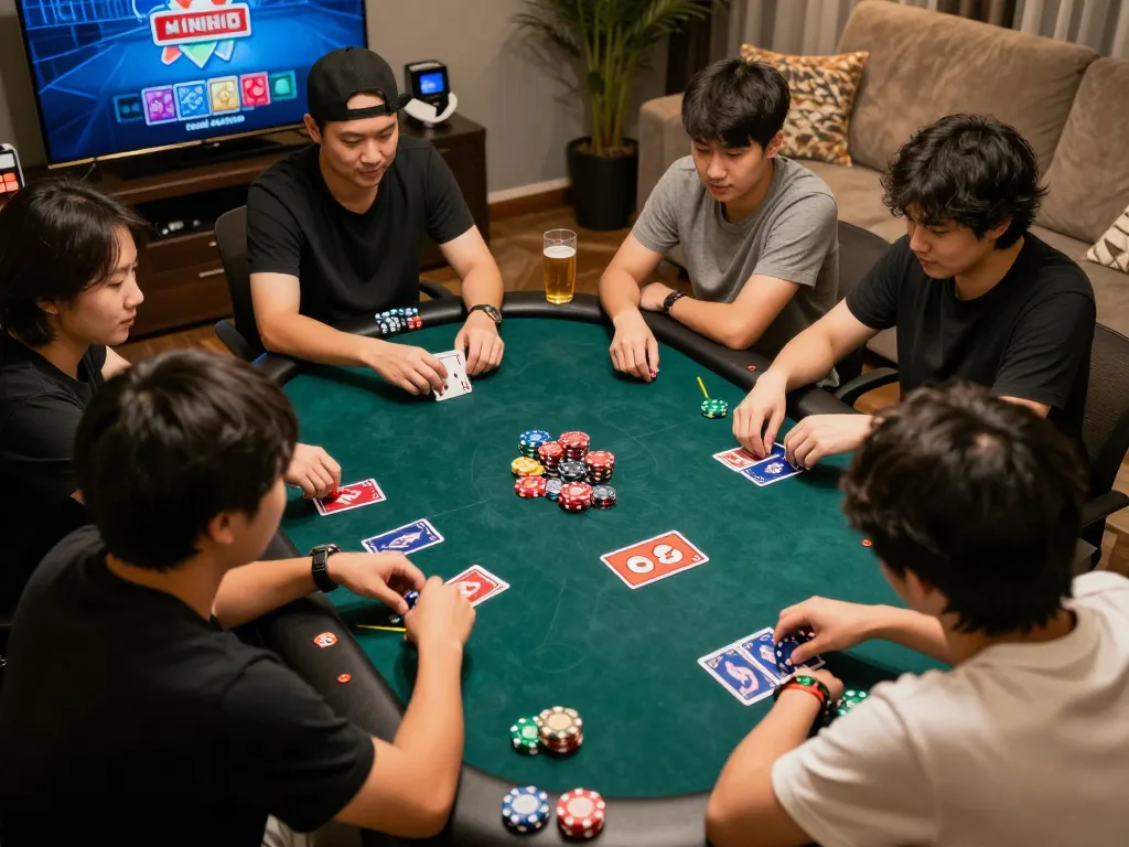 Exciting online poker gameplay scene demonstrating engagement at jun88 com with vibrant cards and chips.