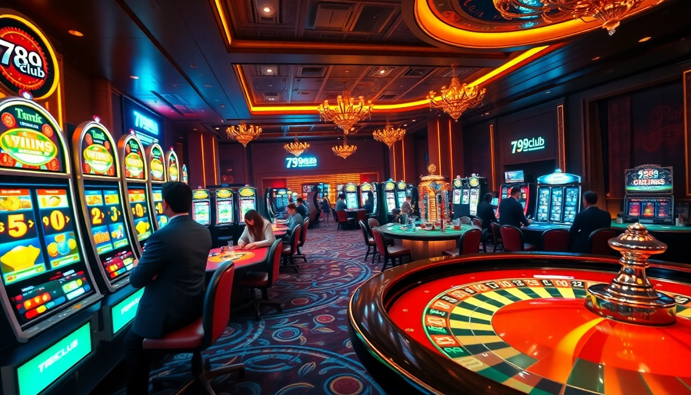 Players enjoying high-stakes games at 789club's vibrant casino tables and slots.