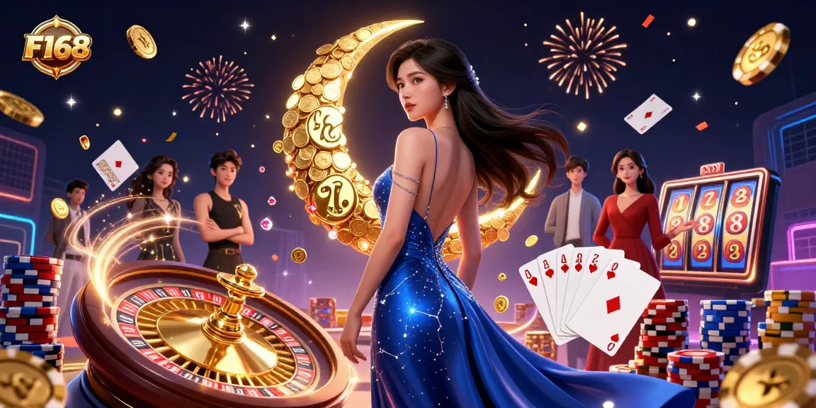 Experience F168's thrilling gaming action with a dazzling Asian casino scene.