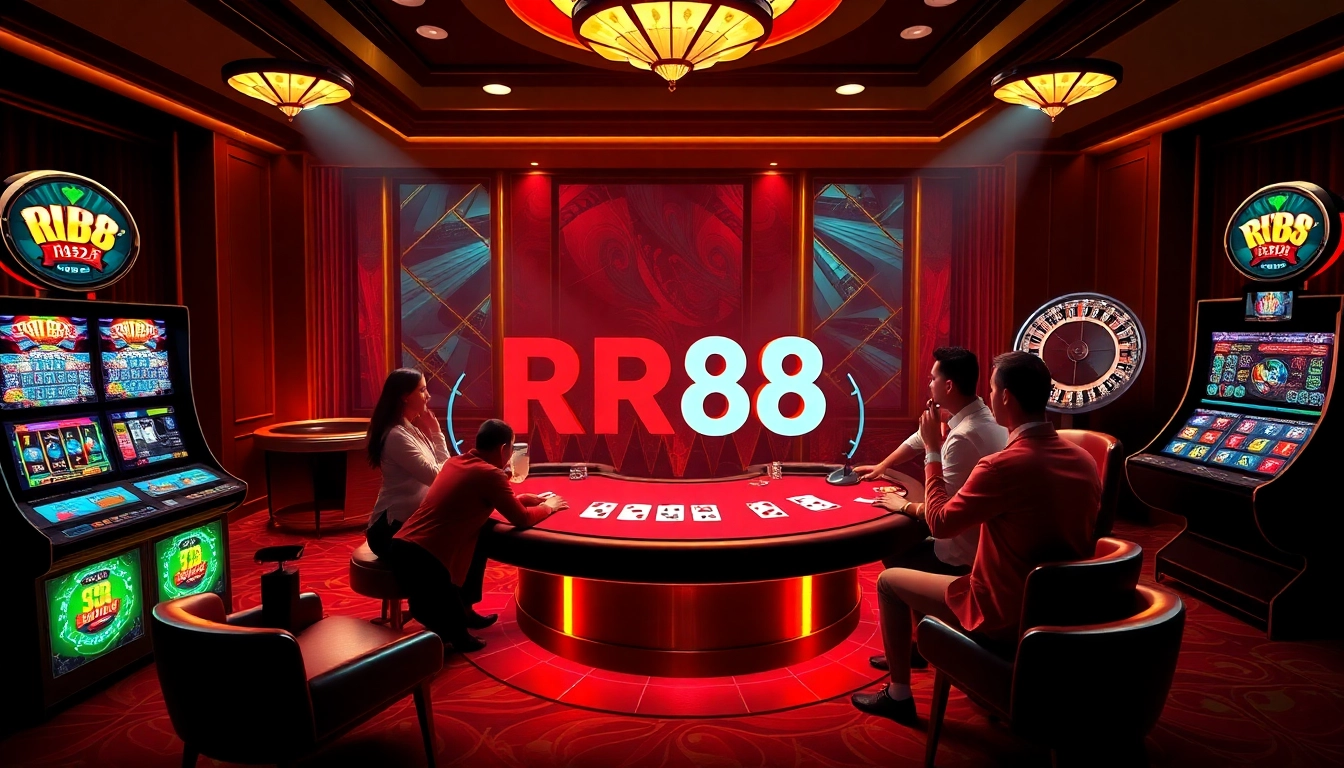 Experience engaging gameplay at RR88 with vibrant casino tables, chips, and dynamic online gaming.
