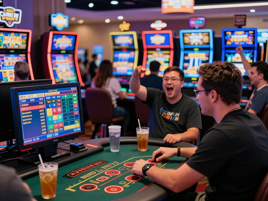 sunwin gaming scene with players at betting tables in a vibrant casino atmosphere