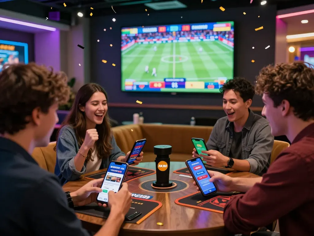 Engaged players enjoying NK88 bet online betting experience in a vibrant lounge setting.
