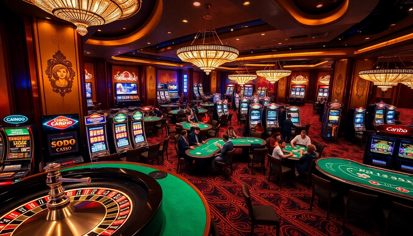Experience the excitement at SODO CASINO with vibrant poker tables and slot machines.