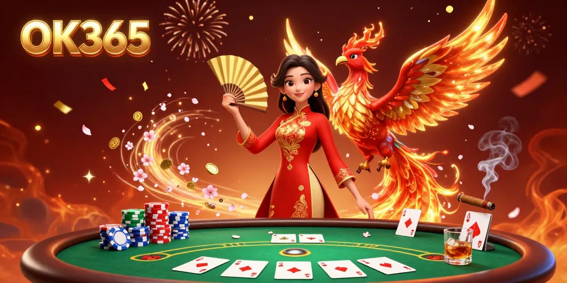 Experience thrilling poker gameplay with OK365, featuring a vibrant casino scene with stunning visuals.
