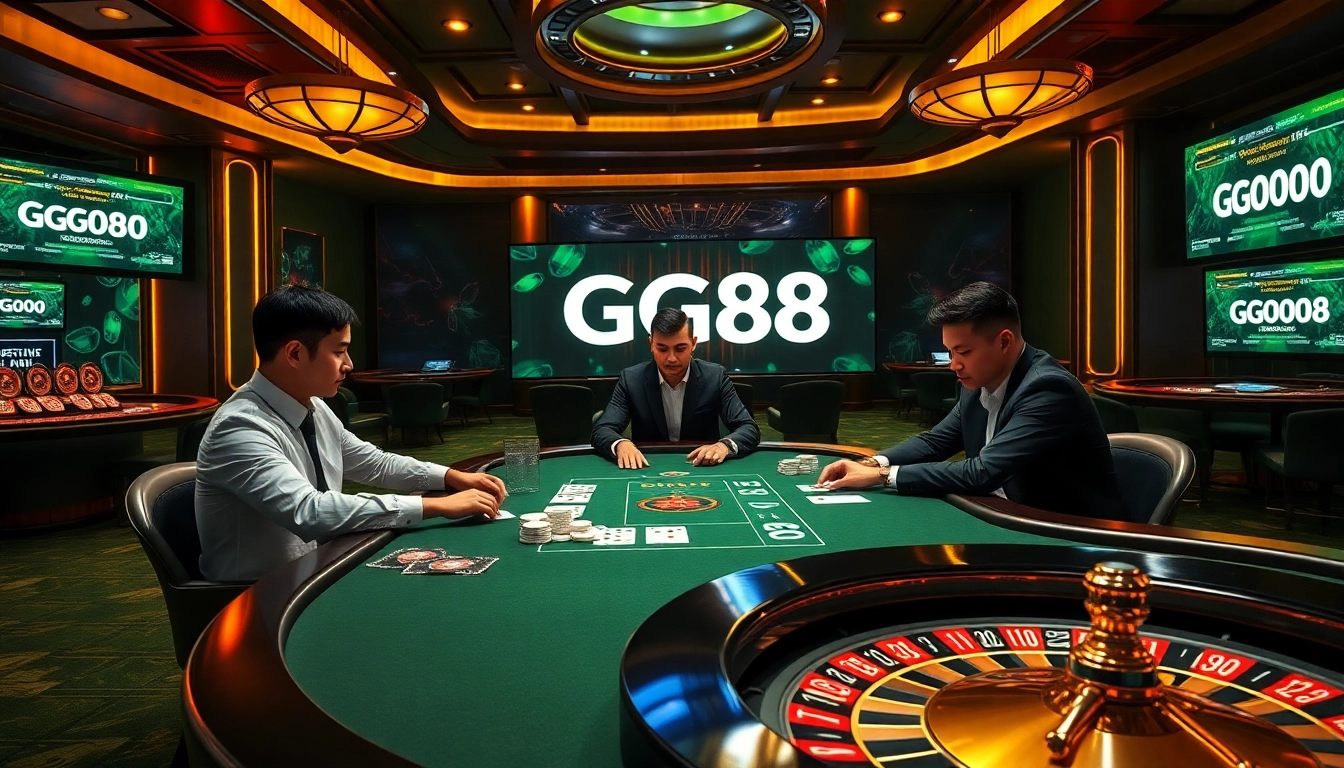 Experience GG88's high-tech casino with players at a poker table, evoking excitement and strategy.