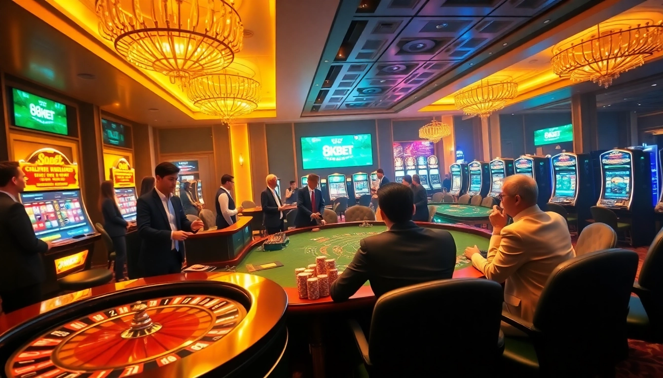 Experience the luxurious gaming atmosphere at 8kbet with vibrant poker chips and professional dealers.