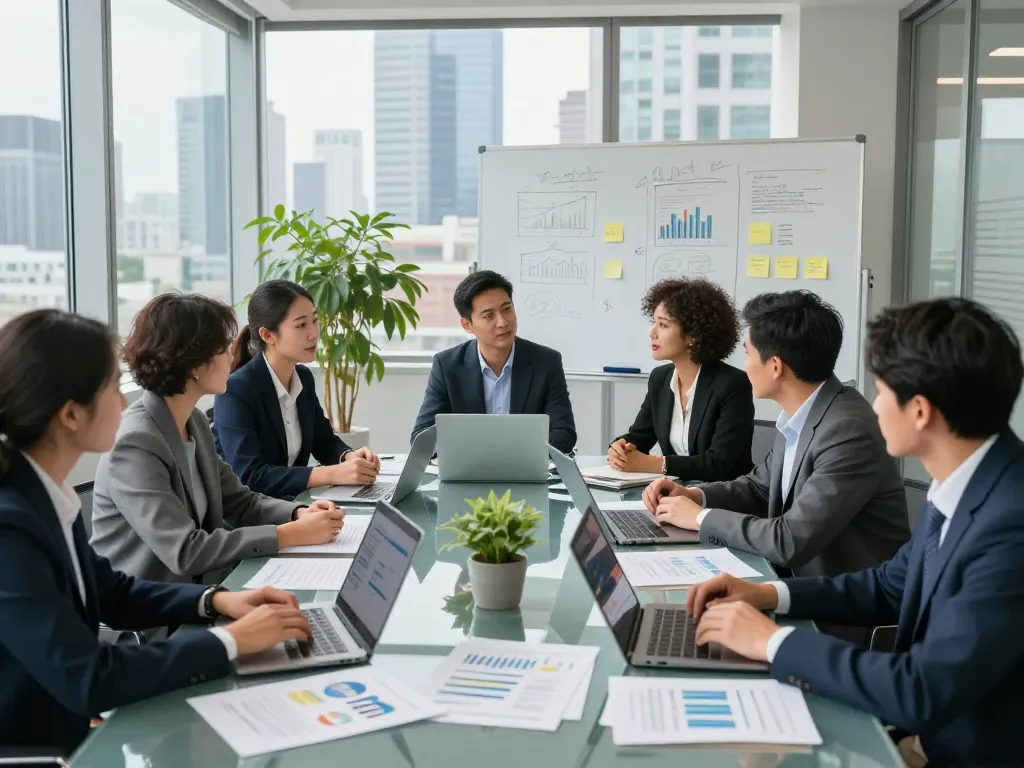 Team collaboration at a business meeting showcasing strategies around c168.date in a modern office.