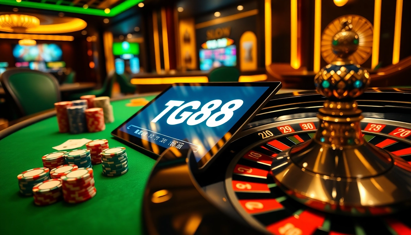Engaged gambler placing strategic TG88 bets on digital poker chips and live roulette interface