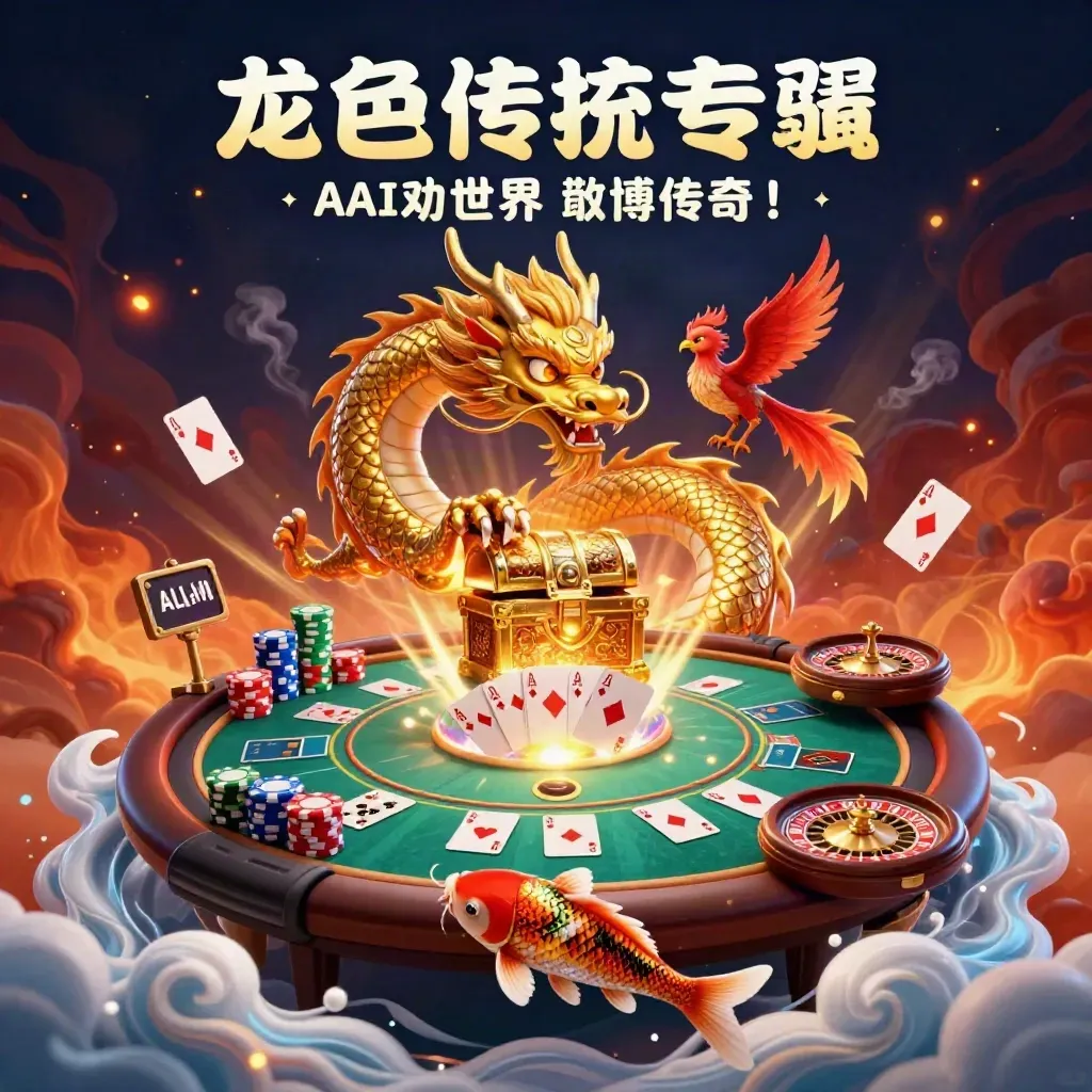 Golden dragon, phoenix, koi and casino props explode in cinematic nautical-luxe light.