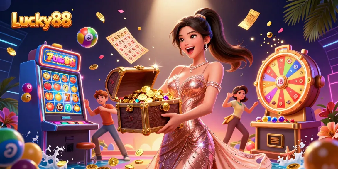 Spin to win with Lucky88 at a vibrant slot paradise overflowing with treasures!
