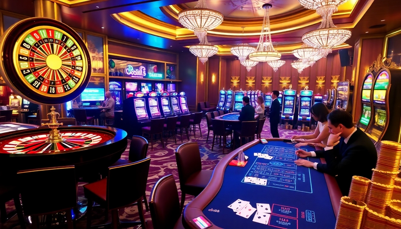 Players engaging in a high-stakes poker game at dh88-themed casino tables.