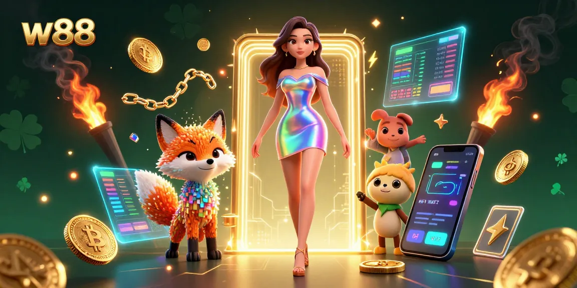 w88 offers an exciting gaming experience with a dazzling virtual setting featuring colorful 3D elements.
