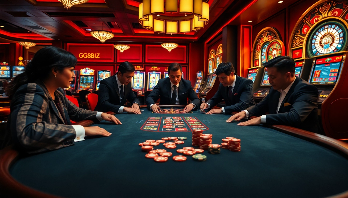 Experience the excitement of gambling at https://gg88.biz/ with professional poker players at a luxury casino table.